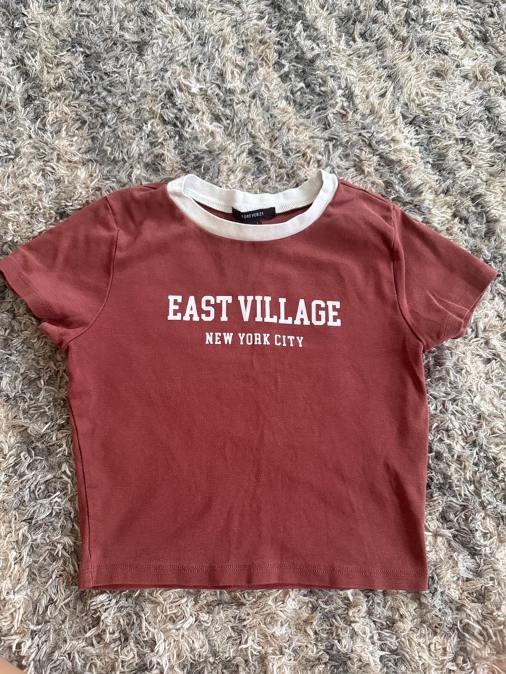 Forever 21 Rust Red Ringer Tee with White Collar